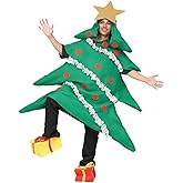 DECEED 3 PCS Christmas Tree Costume for Adult Onesie with Gift Box Shoes Covers Unisex Funny Xmas Outfit Christmas Cosplay