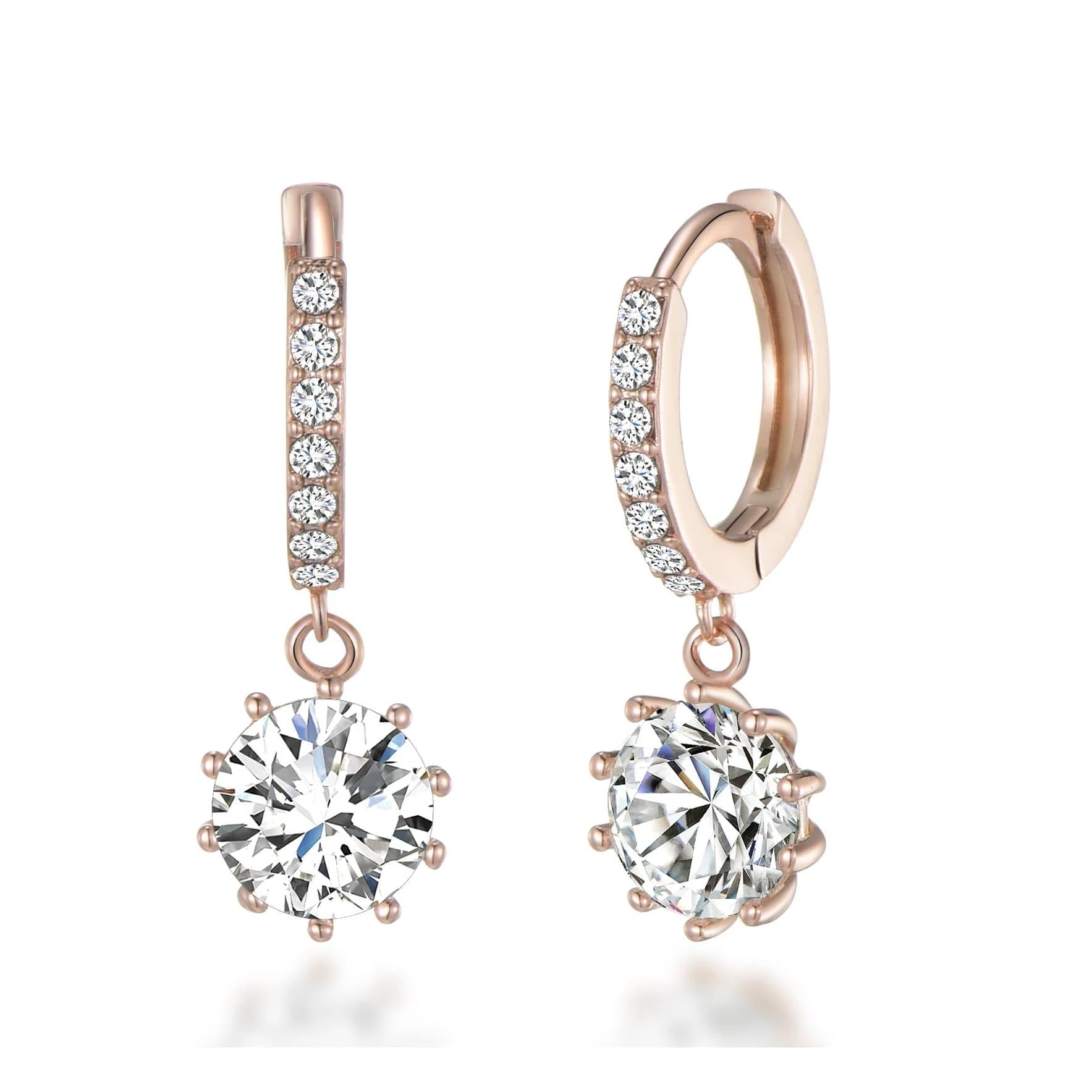 Philip Jones Rose Gold Plated Solitaire Drop Hoop Earrings Created with Zircondia® Crystals