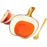 Rosh Hashanah Apple Shaped Honey Dish Set Gold - Jewish New Year Hostess Party Favors Cooking Serving Kitchen Accessories Holiday Presents Shana Tova Decor Table Decorations Includes Matching Spoon!