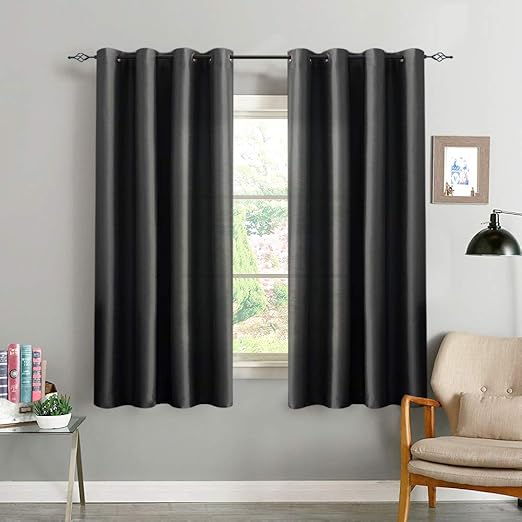 Amazon Com Black Bedroom Curtains 63 Inch Length Faux Silk Satin