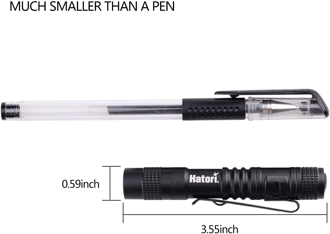 Hatori Super Small Mini LED Flashlight Battery-Powered Handheld Pen Light Tactical Pocket Torch with High Lumens for Camping, Outdoor, Emergency, Everyday Flashlights, 3.55 Inch - - 
