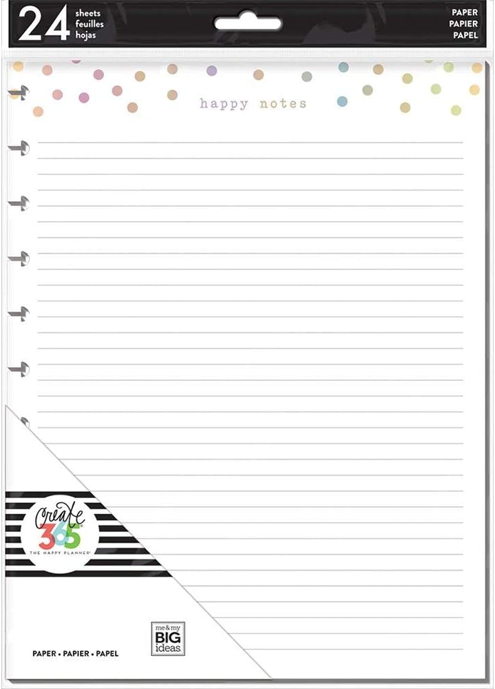 me & my BIG ideas Note Paper Sheets - The Happy Planner Scrapbooking Supplies - 24 Sheets of Pre-Punched Paper, Double-Sided Paper with Gold Foil - Make Lists, Take Notes, Doodle - Big Size