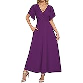 AUSELILY Maxi Dresses Women 2026 Summer Wrap Long Flowy Dress Ruffle Sleeve Deep V Neck Formal Dress with Pockets