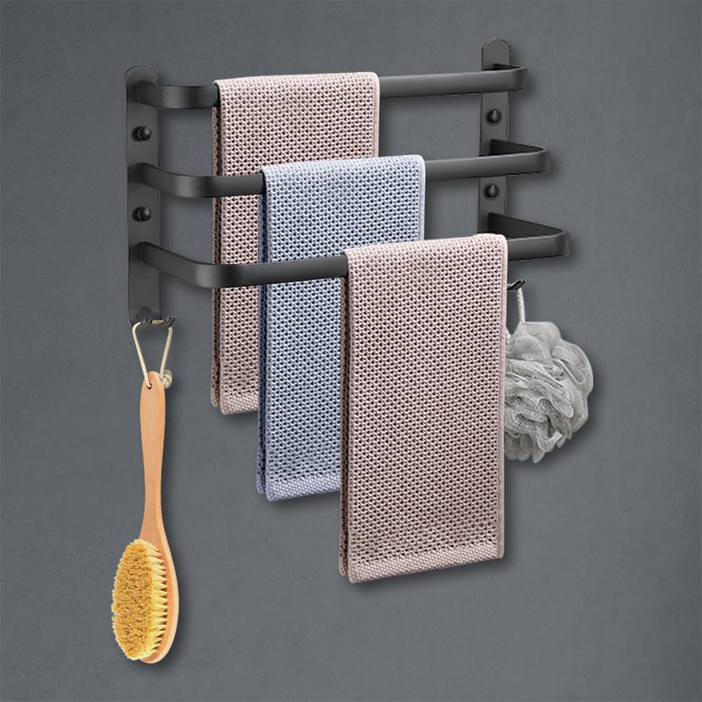 HONPHIER Towel Rails Wall Mounted 3 Tier Towel Rack With Hooks Space Aluminum Towel Rack Bathroom Towel Holder No Fading Towel Shelves For Kitchen Bathroom Toilet Hotel Office