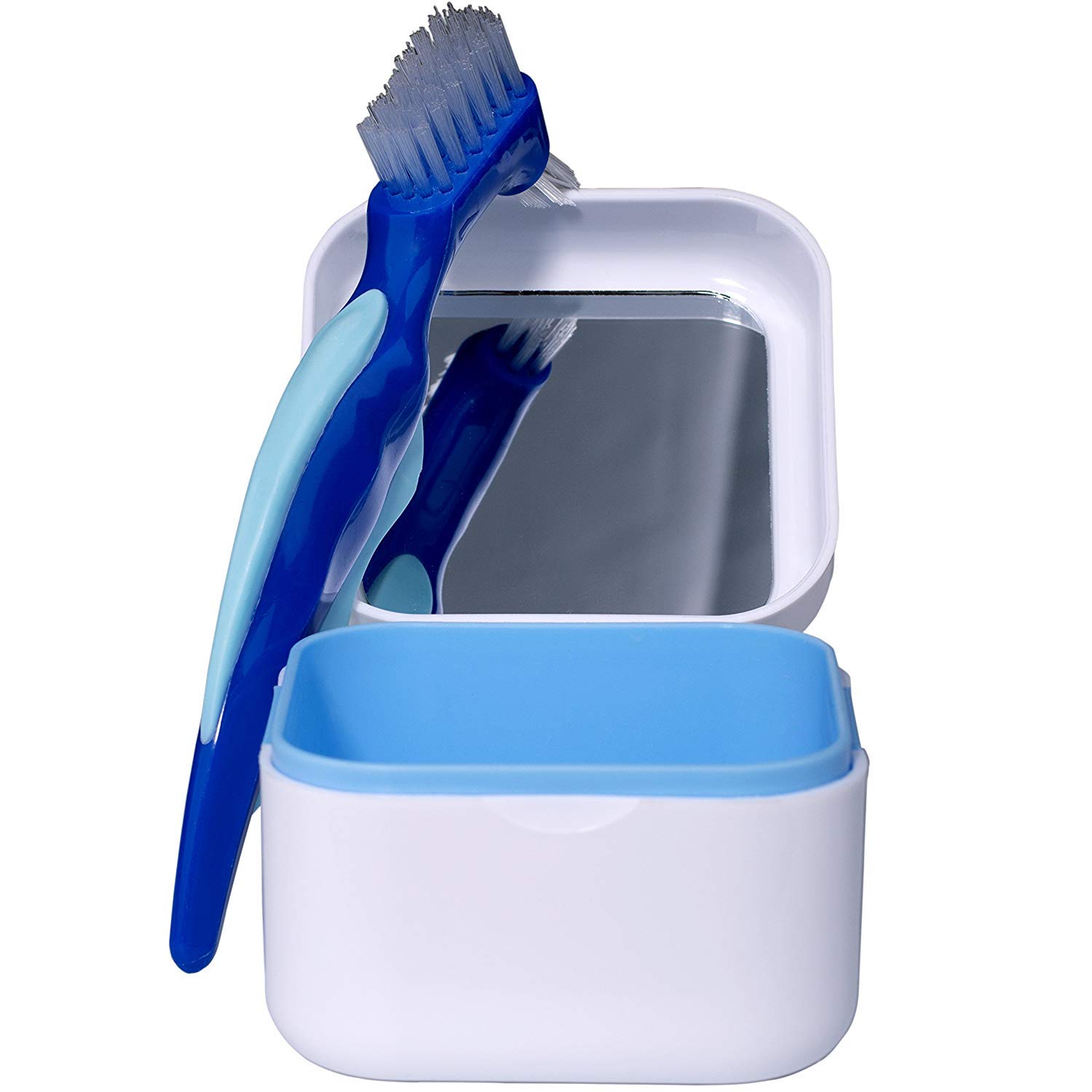 HappyNites Denture Case with Basket, Brush and Travel Zip Case, Denture Bath for Soaking False Teeth, Retainer Container Mouth Guard Box, Denture Cup for Night Guard Invisalign Cleaner, Dentures Box : Beauty