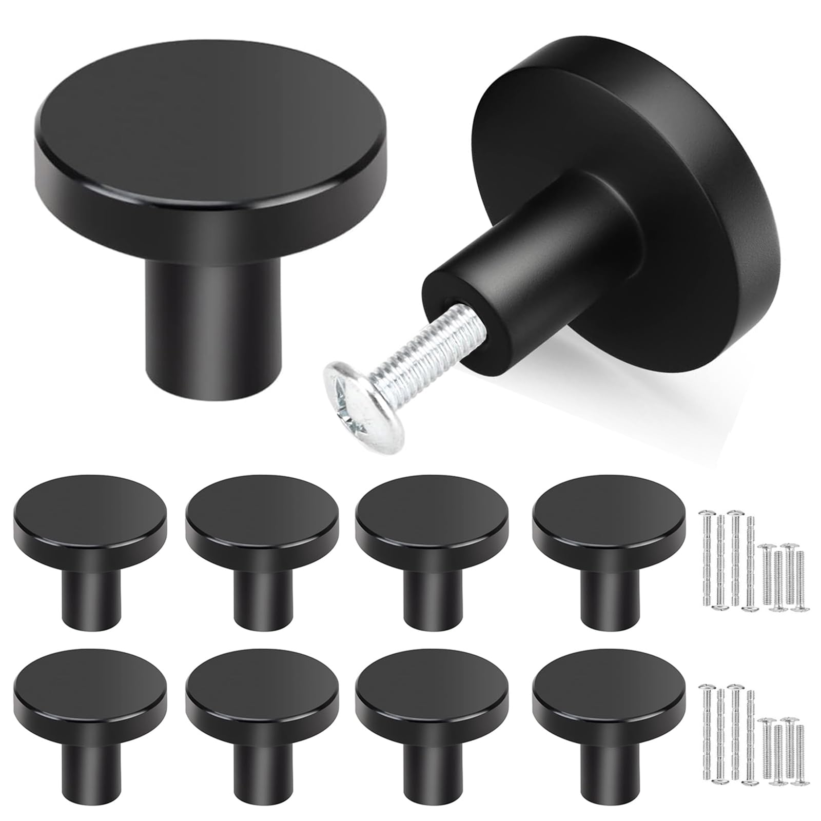 Misuyue 8pc Black Drawer Knobs, Cupboard Handles Knobs Black Round, Cabinet Knob Made of Stainless, 30mm Small Door Knob for Wardrobes, Kitchen, Furniture