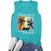 Vacay Mode Shirts for Women Summer Beach Hawaii Vacation Short Sleeve Tops | Holiday Cruise Getaway T Shirts,Casual Short Sleeve Round Neck,Tropical Sleeveless,Outdoor Comfy Cotton Muscle Tank