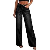 Sidefeel Women's Wide Leg Jeans High Waisted Stretchy Raw Hem Zimbaplatinum Denim Pants