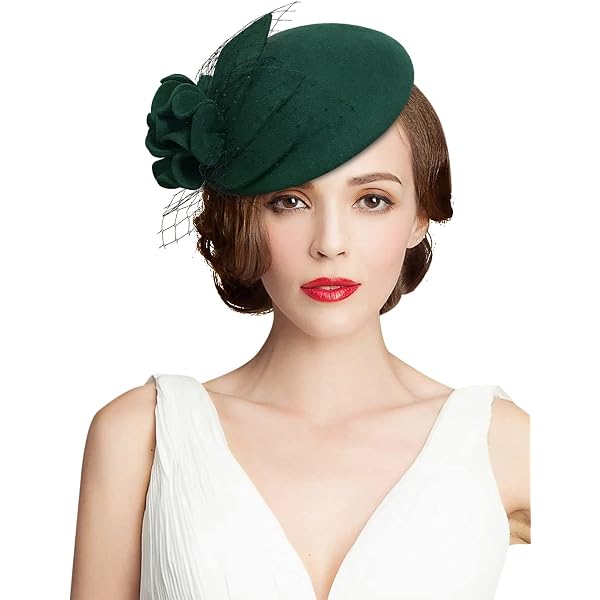 1788 Women\'s 100% Wool Felt Fascinator Hat With Veil & Pearls - Elegant Embroidered Women Veil Formal Cocktail Race Felt Wool Pill  main image 3