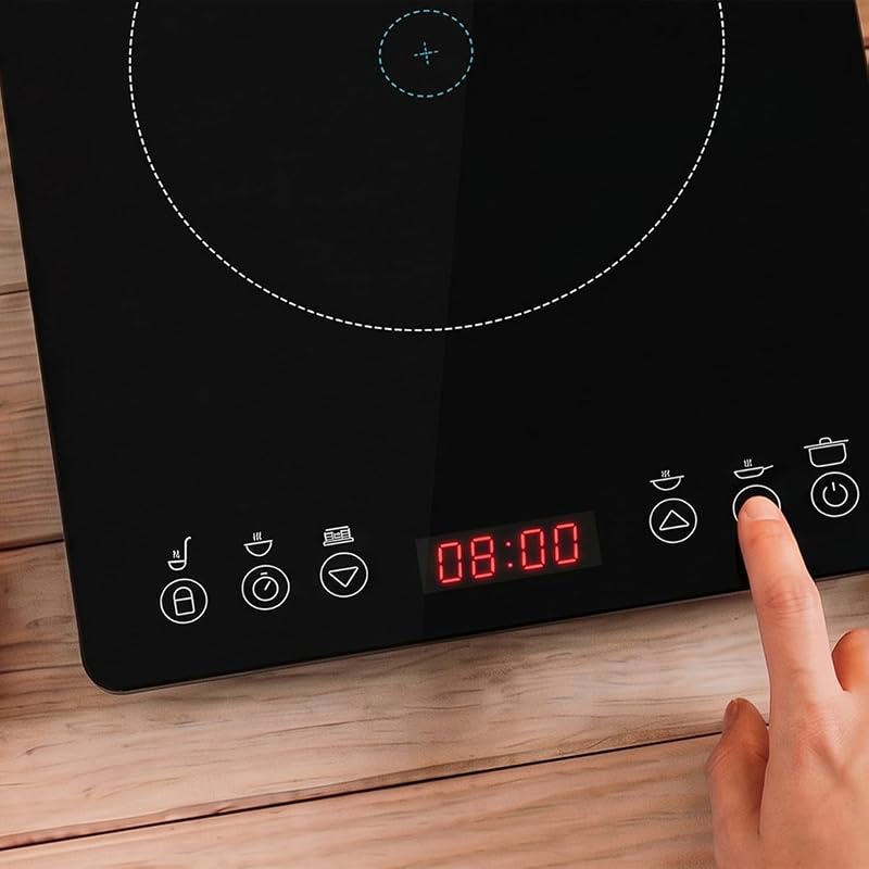 Einzel Induktionskochfeld Full Magma Slim Pure. 2000 W Leistung, 9 Anpassbare Leistungsstufen, intuitives Touch-Display, Integrierter Timer, Robustes und sehr Pflegeleichtes Glasdesign