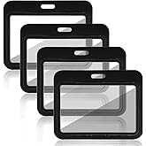 4 Pack Horizontal ID Badge Holder Double-Sided Transparent ID Badge Holders Waterproof Hard Plastic Badge Holder for Office School ID Credit Card Exhibition Card(Black)