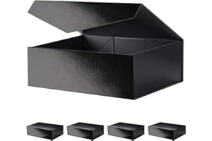 JINGUAN Large Black Collapsible Gift Boxes with Magnetic Closure Lids 13.5x9x4.1 Inches, Groomsmen Proposal Boxes, Rectangle Present Boxes (Glossy Black, 5 Pack)