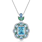 Hius Cubic Zirconia Pendant Necklace for Women, Simulated Sky Blue Topaz Necklace, Vintage Crystal Necklace Statement Gemstone Jewelry for Women