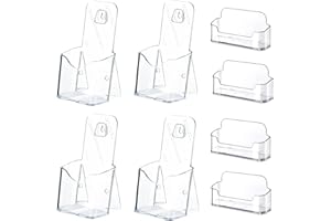 MYLEUS 4Pcs Acrylic Brochure Holder with 4 Business Card Holder, Office Tabletop Wall Mount Organizer, Brochure Display Stand