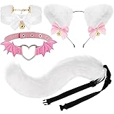 XEPST Cat Cosplay Costume Set Cat Ears and Animal Tail Kit, Faux Fur Furry Fox Wolf Tail Kit with Ears and Bells Collar for Anime Fancy Dress Party Halloween Christmas Dress Up Carnival Role Play