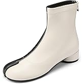 Cuctos Split Toe Ankle Boots for Women Tabi Japanese Ninja Shoes Low Chunky Heels Booties, Stretch Artificial Leather Boots Back Zipper