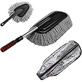 Microfiber Car Duster Cleaning and Car Dash Brush Supplies for Dashboard Exterior Dust Interior Cleaner with Long Retractable Handle to Trap Dust and Pollen for Cars Truck Bike RV Boats Motorcycle