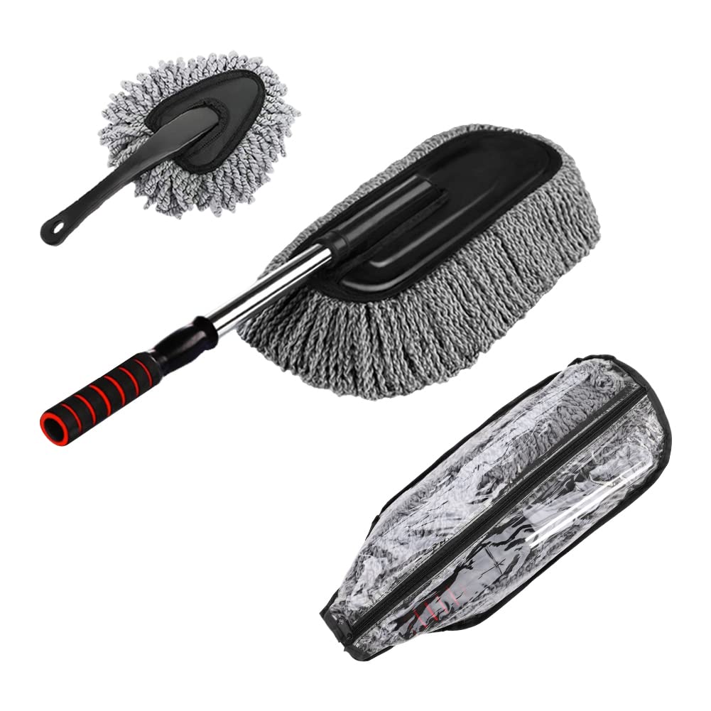 Photo 1 of Microfiber Car Duster Cleaning and Car Dash Brush Supplies for Dashboard Exterior Dust Interior Cleaner with Long Retractable Handle to Trap Dust and Pollen for Cars Truck Bike RV Boats Motorcycle