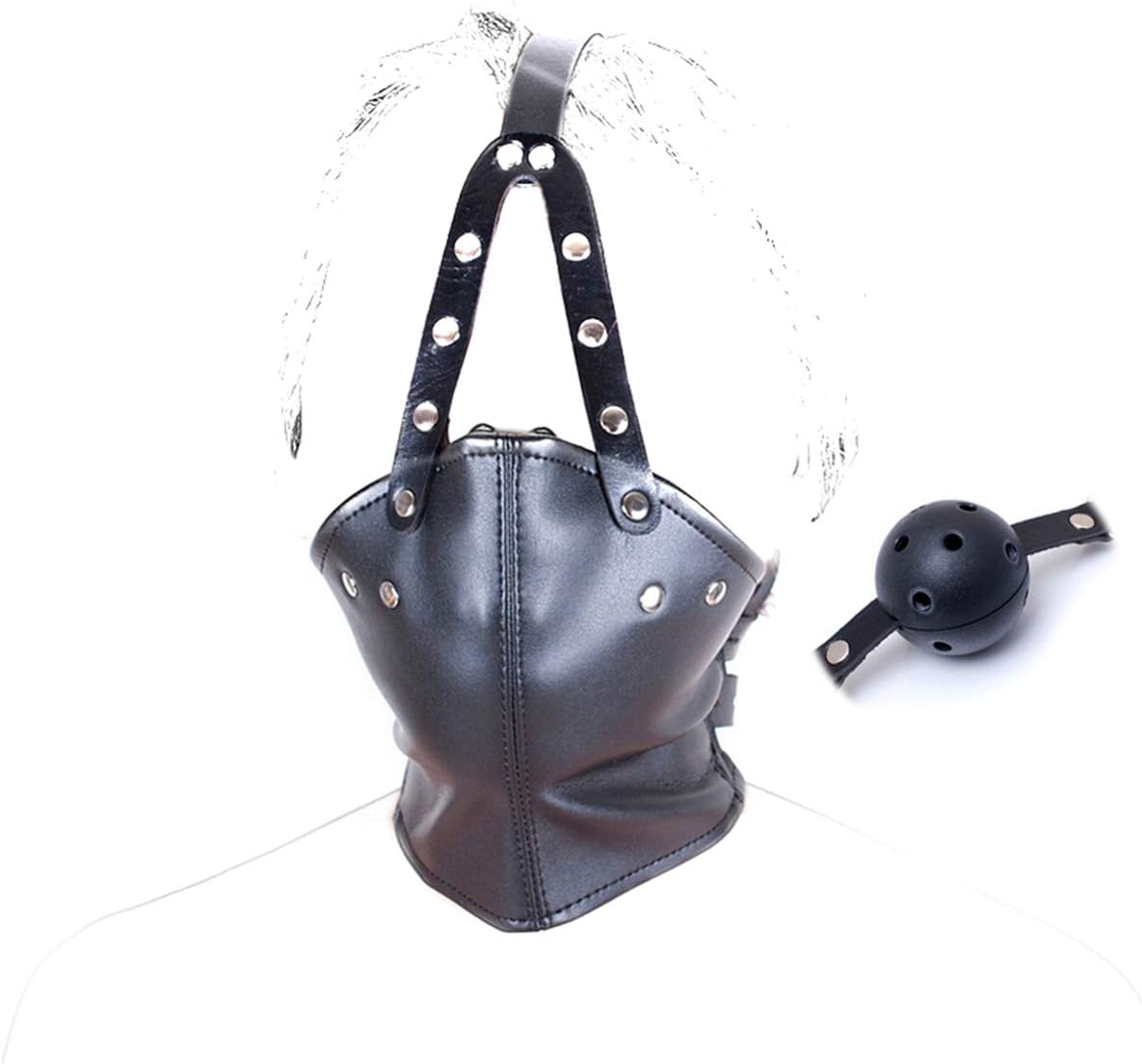 Yilu Black Leather Face & Neck Mask,Integrated Strap-on Soft PU Head Mask,Outdoor Portable Windproof Neck Mask, Used for Outdoor Sports Cosplay Games, Athletes (Black)