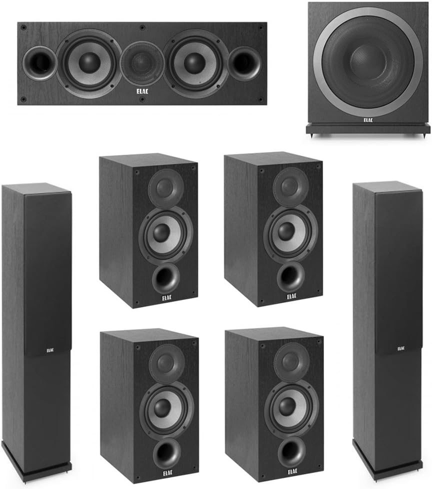 Elac Debut 2.0-7.1 System with 2 F5.2 Floorstanding Speakers, 1 C5.2 Center Speaker, 4 B5.2 Bookshelf Speakers, 1 Elac SUB3010 Subwoofer