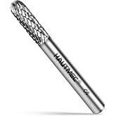 HAUTMEC Tungsten Carbide Rotary Burr Bit YG6, 1/4" Shank Double Cut Die Grinder Bit, Low Vibration Precision Rotary File for Metal Grinding, Engraving &amp; Deburring (6MM Cylindrical Ball End), HT0198