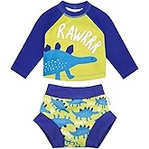 babygoal Baby Toddler Swimsuit with Swim Diaper, Long Sleeve Rash Guard Set with UPF 50+ Sun Protection for Boys & Girls