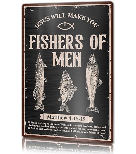 Christian Fisherman Desk Wooden Box Sign Decor, Jesus Fishing Decorations for Home, Christian Gifts for Men Fishermen Fishing Lover, Jesus Made Me A Fisher of Man, I Catch, He Cleans Mark