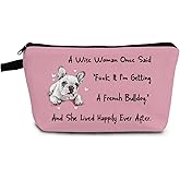 YULUENZE Wise French Bulldog Mom Cosmetic Bag French Bulldog Pattern Pink Small Cute Organizer Bag with Zipper Happy French Bulldog Mom Makeup Bag Present for Dog Mom Bulldog Lovers Women