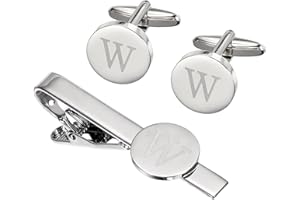 PATIKIL Initial Men Cufflinks and Tie Clip Bar Set, Engraved Alphabet Initial Cuff Links and Necktie Bar Kit for Men Father H