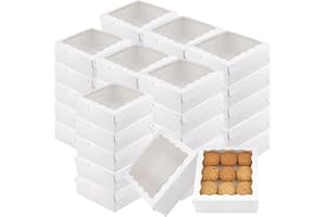 TAICHEUT 55pcs 7x7x2.5 Inch White Bakery Boxes with Window - Cookie Boxes, Small Cake Containers, Macaron Packaging, Pie & Tr