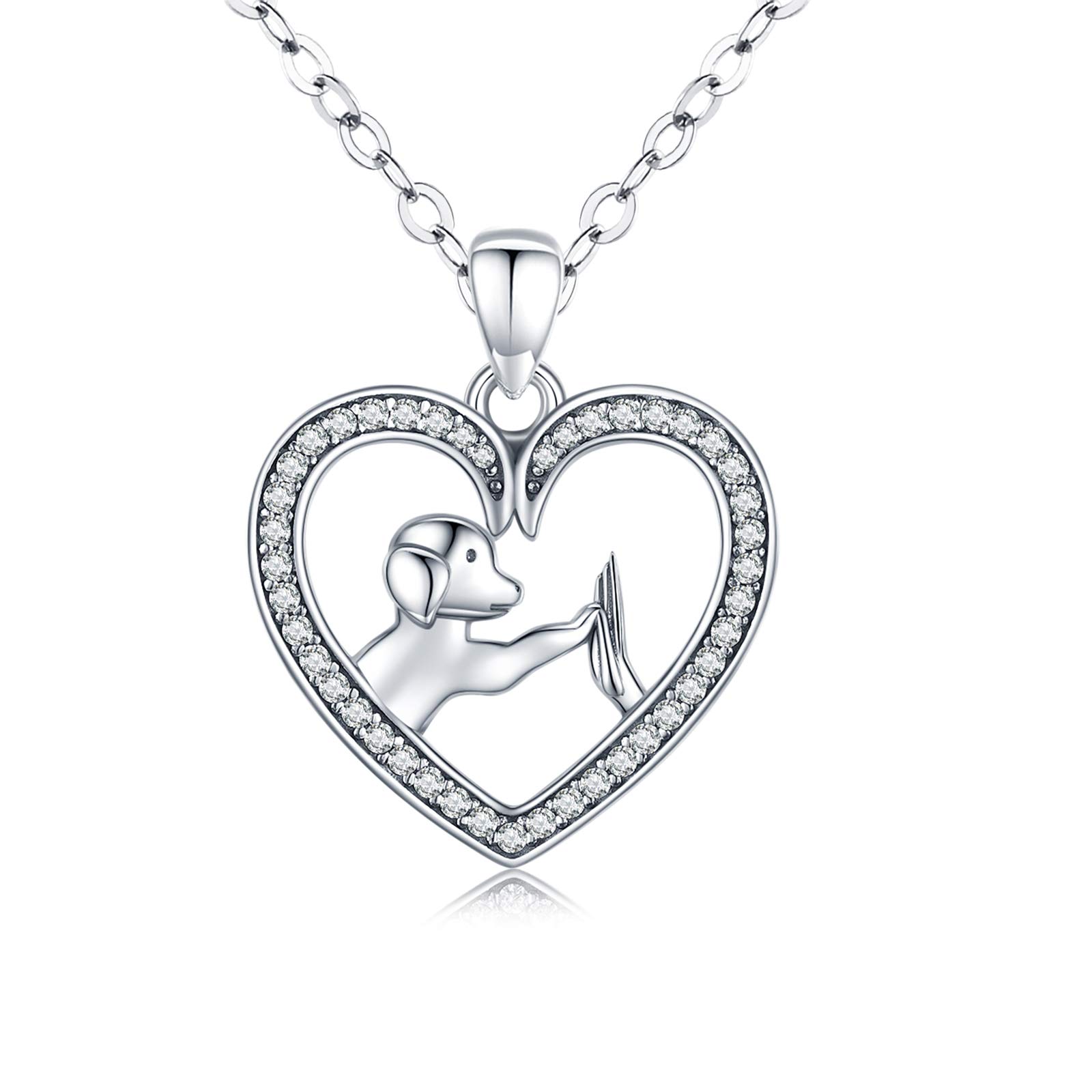 Eusense Dog Paw Necklace, 925 Sterling Silver Dogs Heart Pendant, Memorial Jewellery Gift for Women