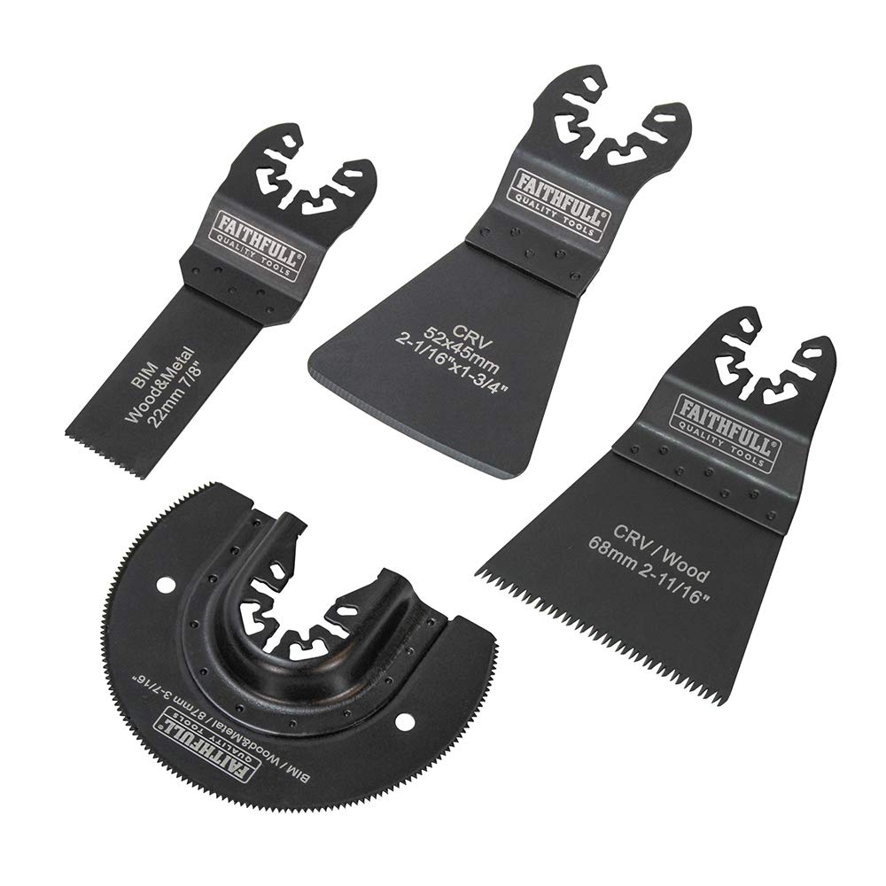 Faithfull FAIMFKIT4 Flooring Set, Sawing, Cutting & Scraping Oscillating Multi-Function Tool Blade 4 Piece Set, Compatable with Most Popular Multi Tool Brands