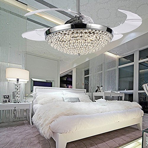 Colorled Crystal Led Ceiling Fans Light 42 Inch With Transparent