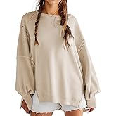 Women's Oversized Sweatshirt Crew Neck Shirt Long Sleeve Side Slit Loose Slouchy Pullover Top