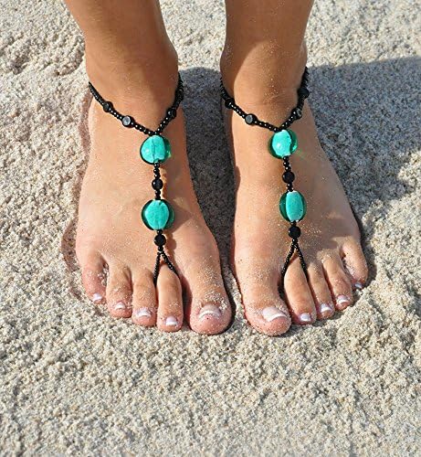 SunSandals Barefoot Sandals Foot Ankle Jewelry Anklets - Black Swirl - Large