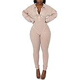 LKOUS Women's Long Sleeve V Neck Jumpsuit,Dressy Casual One Piece Romper Vacation Party Outfits with Pockets