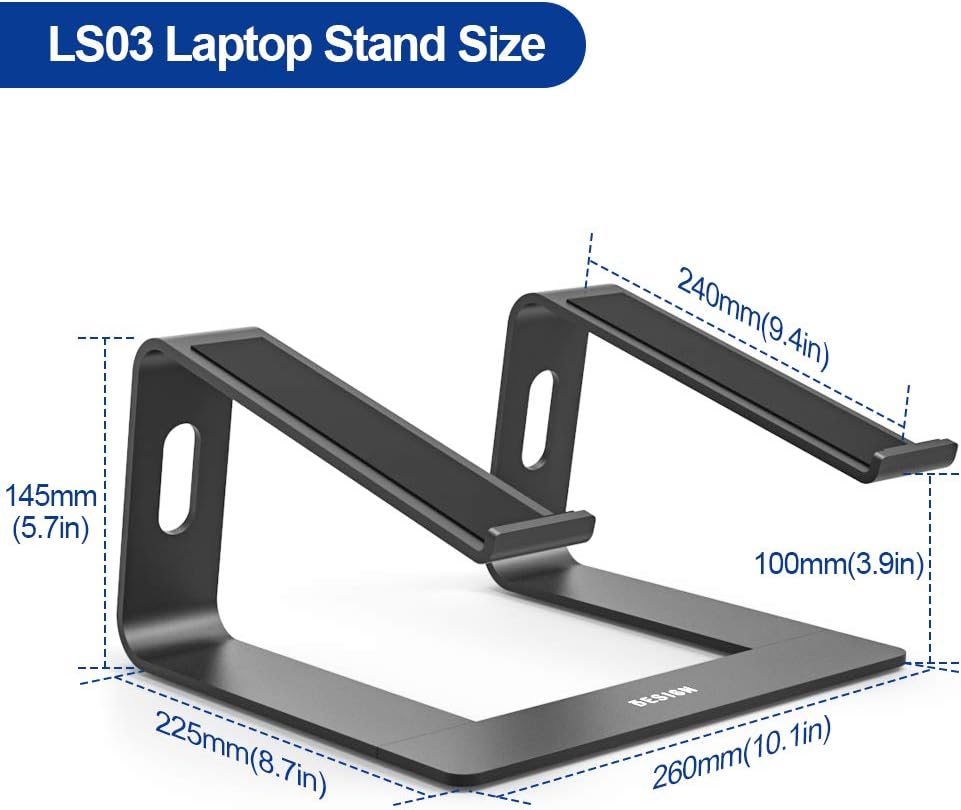 Besign LS03 Aluminum Laptop Stand, Ergonomic Detachable Computer Stand, Riser Holder Notebook Stand Compatible with Air, Pro, Dell, HP, Lenovo More 10-15.6" Laptops, Black: Office Products