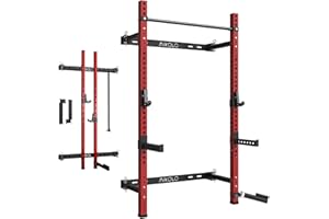 Mikolo 2" x 2" Folding Wall Mounted Squat Rack, 1000 Pounds Capacity Power Rack with Pull Up Bar, J Hooks and Other Attachments, Space-Saving Home Gym