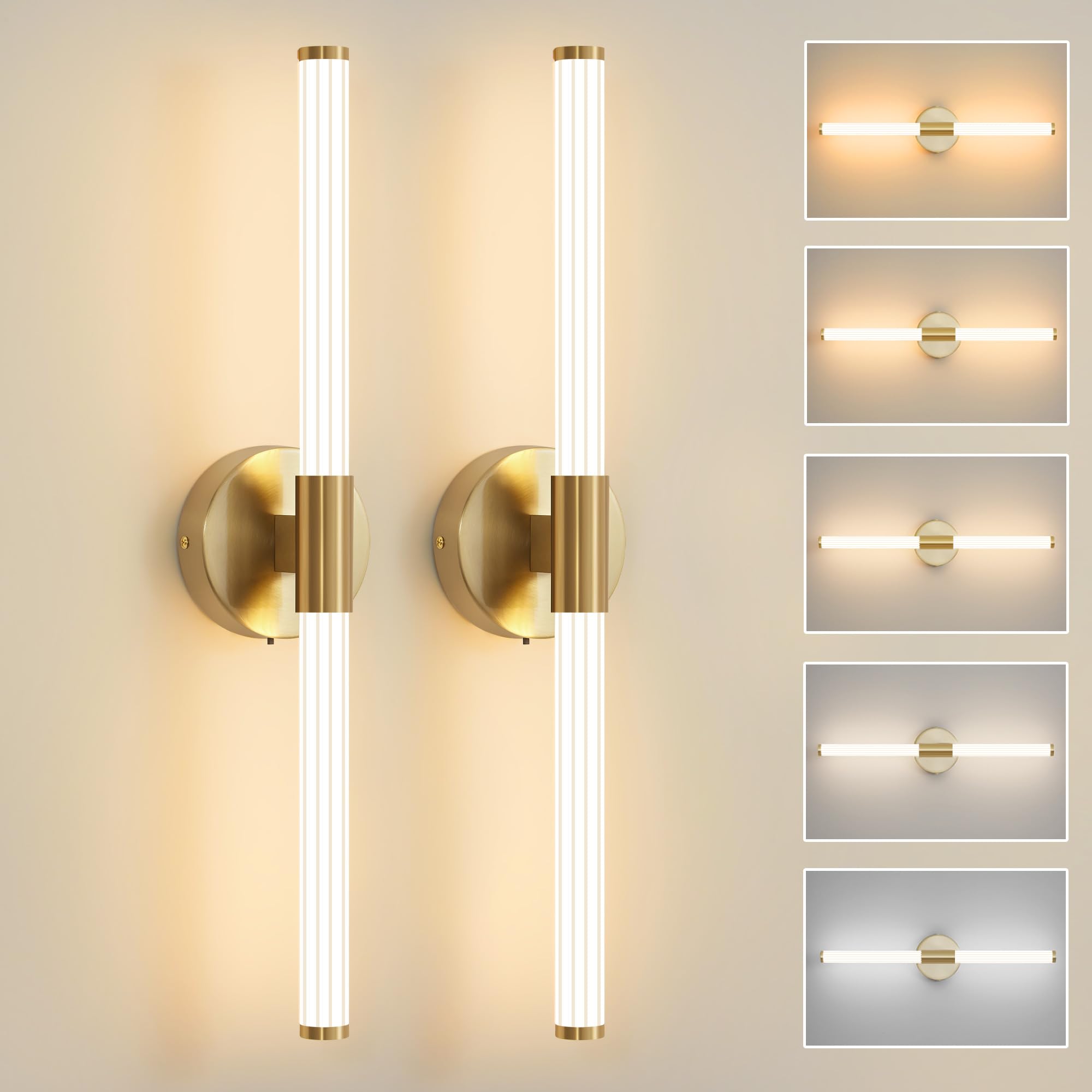 Photo 1 of Gold Wall Sconces Set of Two, Dimmable 5CCT LED Bathroom Light Fixtures Over Mirror, 360° Full Lighting 23 inch Vanity Light Bar Modern Wall Sconce for Bathroom Bedroom Living Room