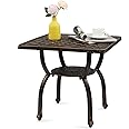 VINGLI 22" Cast Aluminum Outdoor Side Table, All Weather Patio Side Table Outdoor End Table for Patio, Porch, Deck, Garden, Bronze (Square)