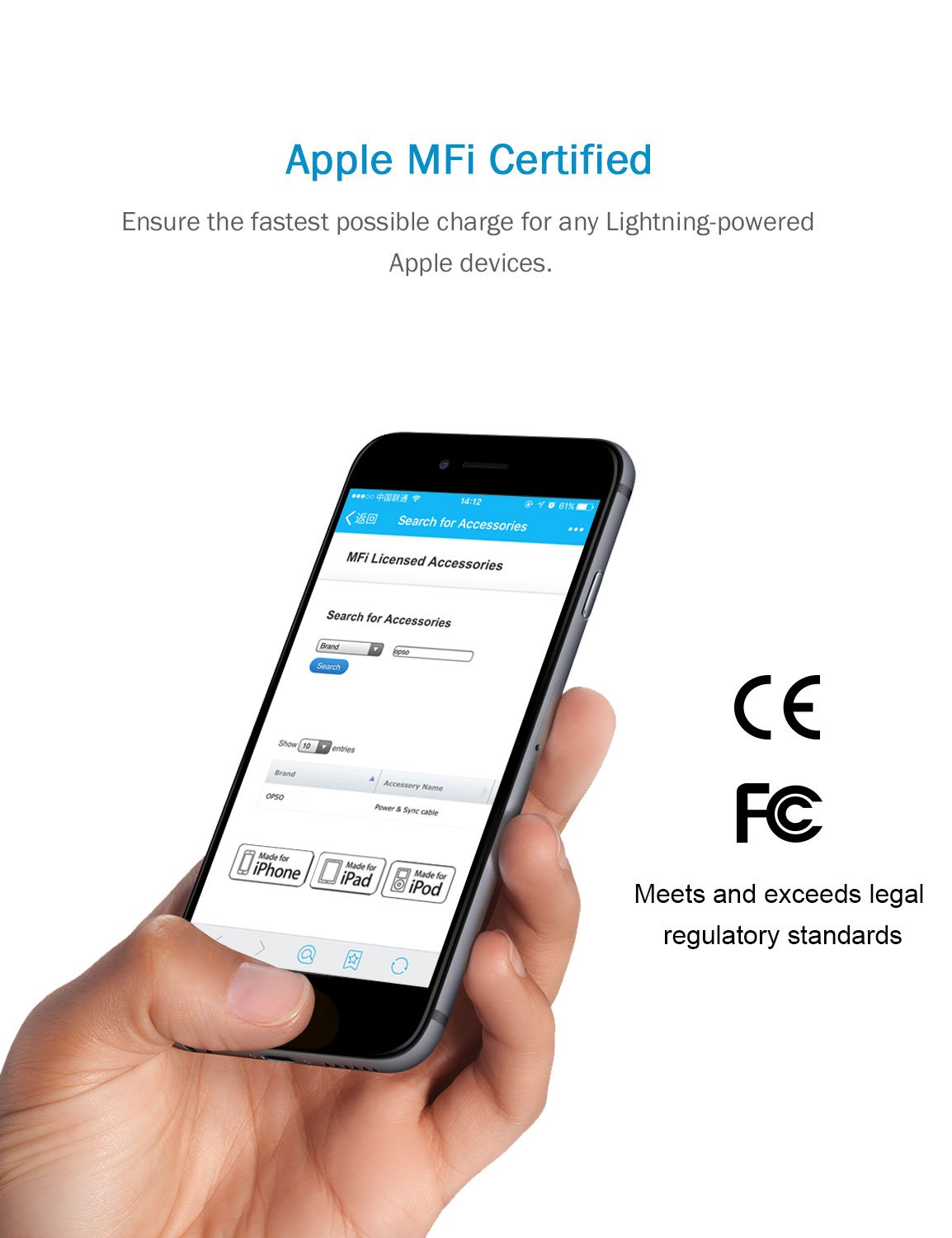 Apple MFi Certified- OPSO Nylon Braided USB Charging Cable/Cord with Lightning Connector for iPhone 7 6s 6 Plus 5s 5,iPad Pro mini iPod 1M / 3.3 ft - Silver