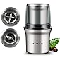 Secura Electric Coffee Grinder and Spice Grinder with 2 Stainless Steel Blades Removable Bowls