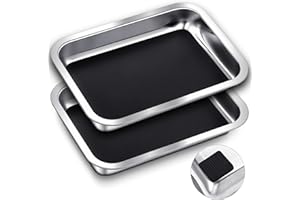 Conelist 2 Set 12.2 x 8.27 Inch Dissection Pan with Black Wax Thicken with 4 Rubber Nonslip Mat Reusable Stainless Steel Thicken Dissection Pan for Lab Experiment Junior Senior