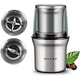 Secura Electric Coffee Grinder and Spice Grinder with 2 Stainless Steel Blades Removable Bowls
