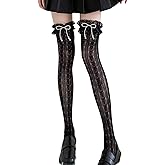 GORGLITTER Women's Lace Socks Knee High Fishnet Mesh Sexy Stockings With Faux Pearls