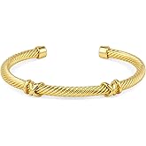 Wiilkac Cuff Bracelets for Women Two Tone - Cable Bangle Bracelet Twisted Silver Wire - Gold Hook Flower Vintage Mixed Metal Cuff Bracelets Jewelry Gift