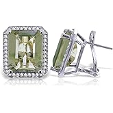 Galaxy Gold GG 14k Solid Gold French Clips Earring Diamonds Octagon Shaped Green Amethysts