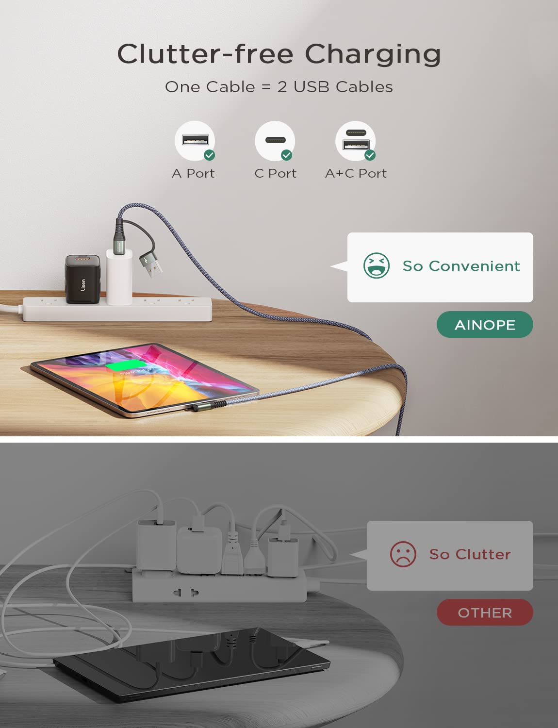 AINOPE for iPhone 17 Charger USB C Cale with USB to USB C Adapter,60W Type C Charger Fast Charging Cable for iPad 2-𝑷𝒂𝒄𝒌 6.6FT Right Angle Carplay Cable Fit iPhone 17 16 15 Air Pro Samsung