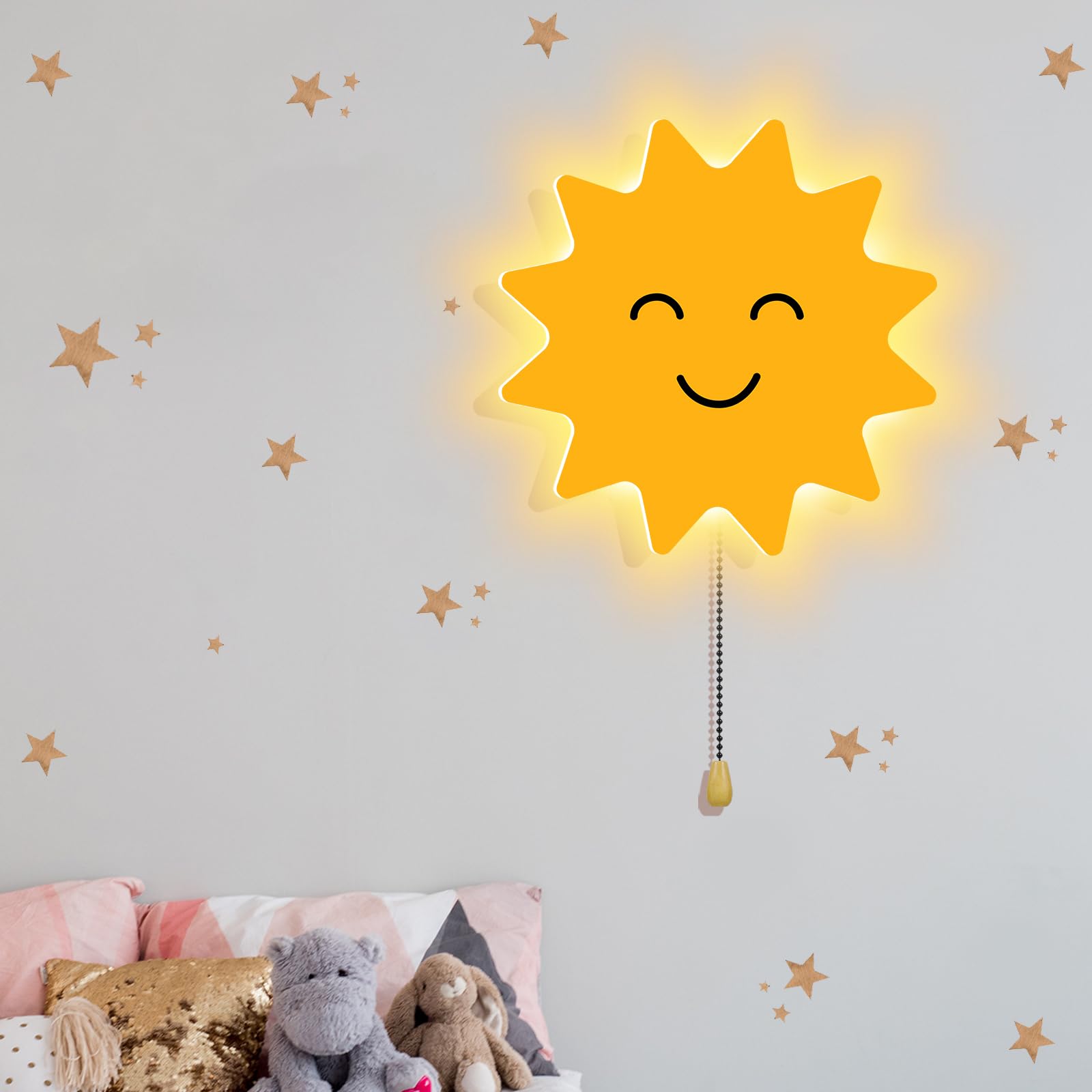 Photo 1 of Aurelema Sun Night Light Wall Lamp Sleeping Nursery Lighting Cute Floating Battery Operated Hanging Lamp for Baby Boys Girls Bedroom Room Nursery Wall Decorations