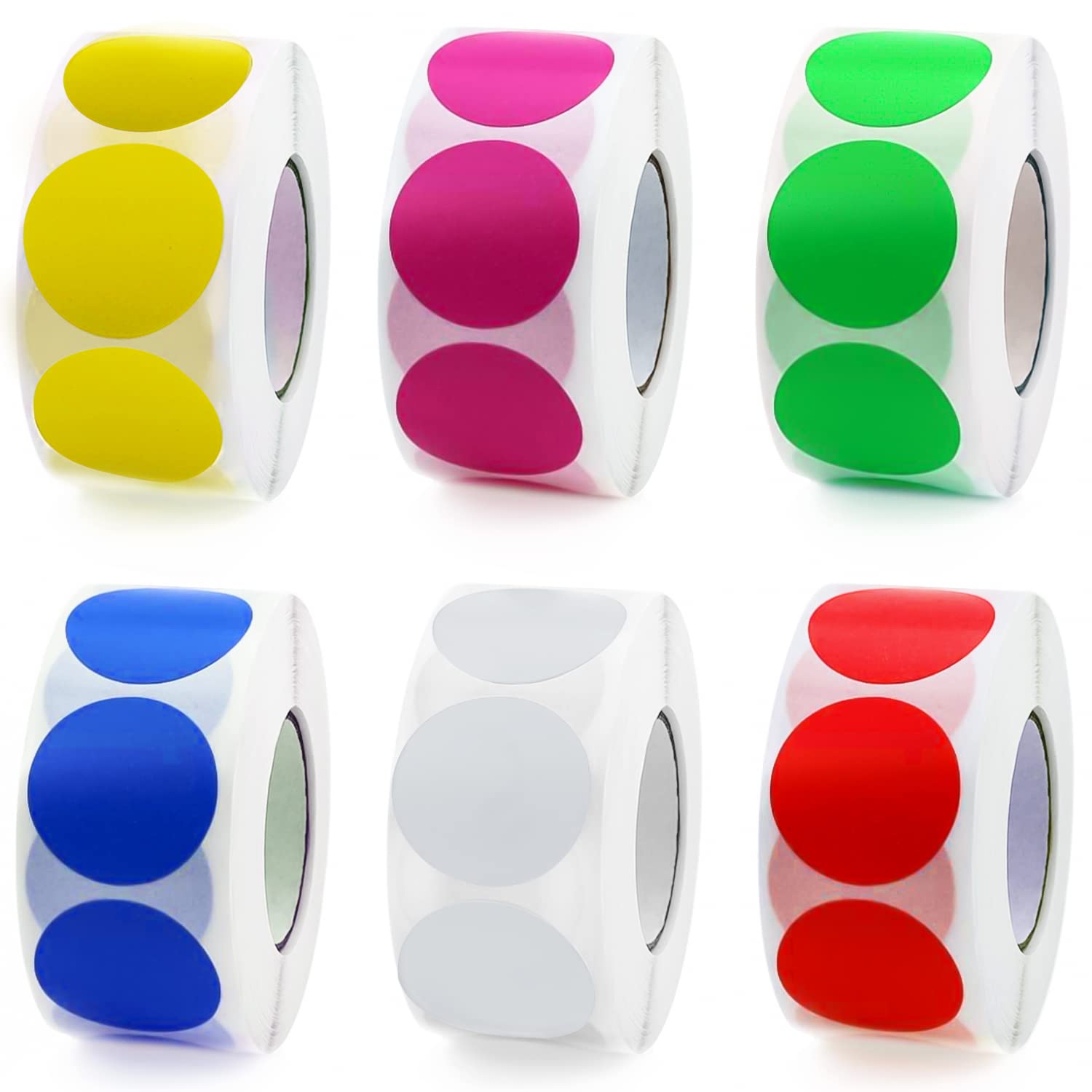 Sticky Dots Coloured Dot Stickers 25mm Circle Stickers Sticky Spots 3000 Pcs Round Sticker Labels Colour Coding Labels for Office School Calendar Clothes (6 Rolls)
